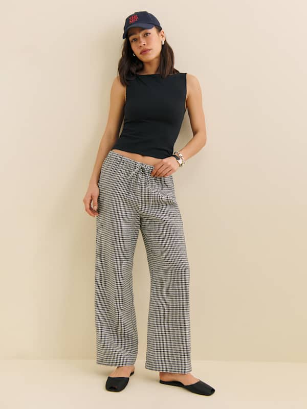 Petites Olina Linen Cropped Pant - Remy Check